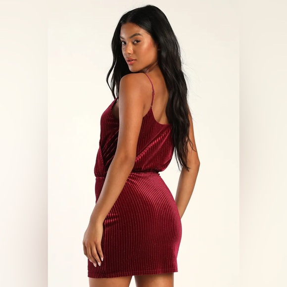 Burgundy Sparkly Velvet Mini Dress - Picture 2 of 3